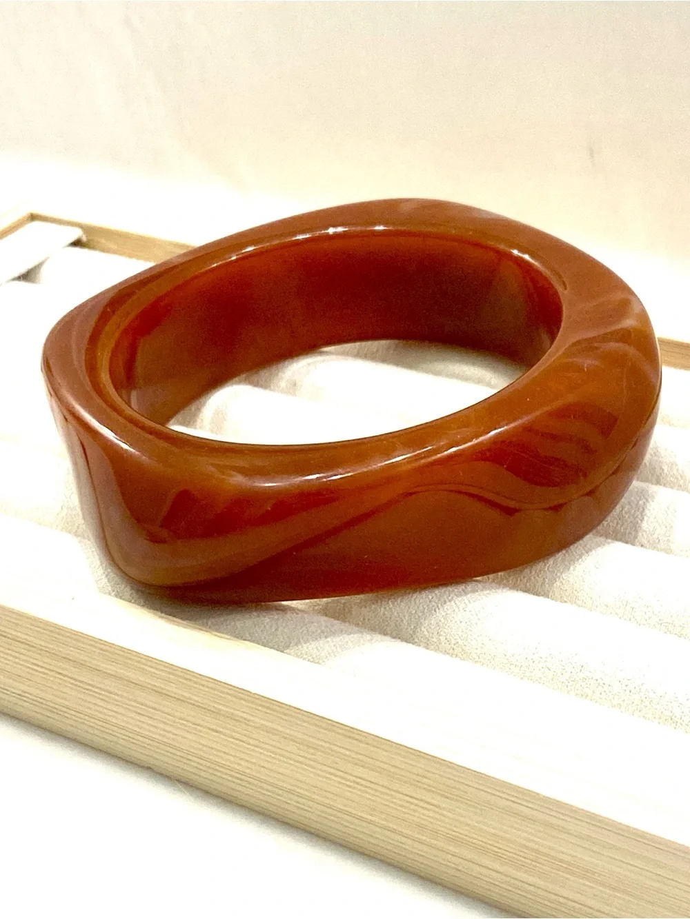 Sculpted Bangle Bracelet in Warm Amber Brown